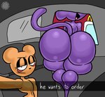 anthro big_butt bottom_heavy butt car_interior car_seat car_window drive-in duo eye_bags eyelashes femboy logo male nude purple_body selfie small_waist tan_body text thick_thighs toony thatdawgmurray he_wants_to_order rat_snacks brian_(rat_snacks) simon_(rat_snacks) bear mammal mouse murid murine rodent ursine 2025 meme watermark