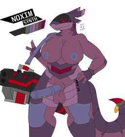 4_fingers accessory animal_genitalia animal_penis anthro balls big_breasts big_penis breasts equine_genitalia equine_penis fingers frenum_ladder frenum_piercing furgonomic_piercing furgonomics genital_piercing genitals gun gynomorph hand_on_hip holding_object holding_weapon intersex ladder_piercing looking_at_viewer machine nipples penis penis_piercing piercing ranged_weapon screen screen_face solo tail tail_accessory tail_piercing text thick_thighs weapon wide_hips drignov noxim_(drignov) android robot synth_(vader-san) absurd_res english_text hi_res
