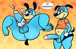 ambiguous_gender anthro balls belly big_balls big_penis bodily_fluids cum dialogue feet genital_fluids genitals jerked_silly male male/ambiguous penis solo text thick_thighs toony dizzysauce_nsfw disney toontown_online flippy_doggenbottom canid canine canis domestic_dog mammal english_text hi_res