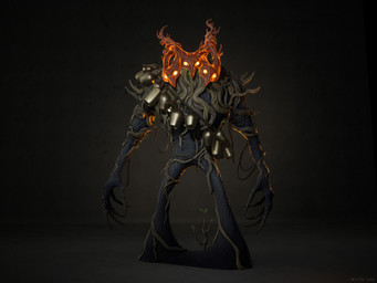 3_heads 5_fingers bell black_body black_skin black_wall brown_claws claws empty_eyes featureless_crotch female female_humanoid finger_claws fingers horn light looking_at_viewer multi_head not_furry nude nude_female nude_humanoid red_face red_horn roots rope solo standing text yellow_sclera mirim_lee highguard_(game) tree_mother_(highguard) horned_humanoid humanoid spirit wisp_(highguard) wisp_guardian_(highguard) 2026 3d_(artwork) absurd_res artist_name autodesk_maya_(artwork) colored concept_art digital_media_(artwork) english_description hi_res lighting marmoset_toolbag_(artwork) official_art shaded substance_painter_(artwork) unreal_engine_(artwork) zbrush_(artwork)