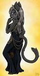 anthro black_body black_fur clothing dress female fur grey_hair hair jewelry purple_eyes solo ziegelzeig bad_guy_cafe cathleen_velvetpaw felid mammal pantherine