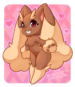 4_fingers anthro breasts chibi featureless_breasts featureless_crotch female fingers fur grin heart_symbol long_ears looking_at_viewer navel simple_background smile smiling_at_viewer solo teeth tuft blasticussaturn nintendo pokemon generation_4_pokemon lagomorph lopunny mammal pokemon_(species) 2023 digital_media_(artwork) hi_res signature