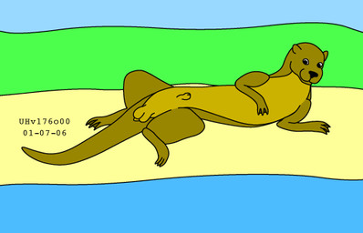 animal_genitalia balls beach brown_body brown_fur feet feral fur genitals grass lying male male/male membrane_(anatomy) nude nude_male on_back plant river sheath shore sky smile spread_legs spreading toes toony water webbed_feet urbanhermit mammal mustelid otter 14:9 2001 colored dated
