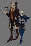 alternate_universe ambiguous_gender armor_plates blue_eyes bone cigarette clothed clothing duo eye_scar facial_scar full-body_suit hooded_jacket jacket magic scar skeleton topwear unusual_anatomy yellow_eyes zeryxis swapfell undertale undertale_(series) papyrus_(undertale) sans_(undertale) humanoid hi_res