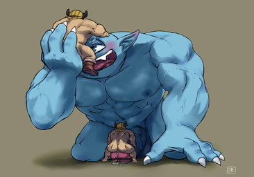 barazoku blue_body blue_eyes blush erection genitals group human_on_humanoid interspecies male male/male muscular muscular_male oral penis sex tongue tongue_out kuriusagi dragon_quest square_enix thug_(dragon_quest) cyclops gigantes gigantes_(dragon_quest) human humanoid mammal monster monstrous_humanoid 2015