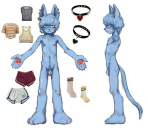 adolescent anthro balls band-aid band-aid_on_face bandage bandage_on_face belly_piercing body_hair ear_piercing ear_ring flaccid foreskin front_view genitals happy_trail heterochromia looking_at_viewer male male_anthro multiple_ear_piercings multiple_piercings navel nipples nude pawpads penis piercing pubes ring_piercing side_view simple_background solo standing tail teeth unretracted_foreskin young young_anthro young_male shinni tipi canid canine canis domestic_dog mammal 2026 hi_res model_sheet