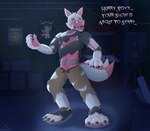 absurd_res after_transformation animatronic anthro blueauradog bottomwear canid canine clothing dialogue five_nights_at_freddy's fox funtime_foxy_(fnaf) funtime_foxy_(fnafsl) funtime_foxy_qutiix hi_res machine male mammal pants robot scottgames sister_location solo surprised_expression torn_bottomwear torn_clothing torn_pants transformation