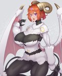 2_horns 3_eyes ahoge bat_wings big_breasts black_body black_skin breasts curved_horn female fur grey_background hair horn huge_breasts light_body light_skin looking_at_viewer membrane_(anatomy) membranous_wings multi_eye open_mouth orange_hair purple_eyes short_hair simple_background solo spiral_eyes white_body white_fur wings abubu fate_(series) type-moon gudako_(fate) ritsuka_fujimaru animal_humanoid bovid bovid_humanoid caprine caprine_demon caprine_humanoid demon goat goat_demon goat_humanoid horned_humanoid humanoid mammal mammal_humanoid digital_media_(artwork) hi_res