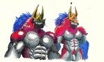 abs anthro balls body_hair chest_hair crown fur genitals headgear male multicolored_body multicolored_fur muscular muscular_anthro muscular_male penis pubes solo pinumontbalou nintendo pokemon canid canine canis generation_8_pokemon legendary_pokemon mammal pokemon_(species) zamazenta hi_res traditional_media_(artwork)