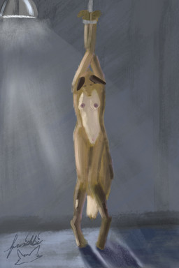 anthro bdsm bondage bound chain chained drugged drugging embarrassed exposed gynomorph humiliation intersex sexual_assault shackled shackled_wrists solo street street_lamp substance_intoxication furishbi shiloh_(furishbi) canid canine fox mammal 2:3 hi_res