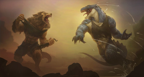 abs angry animal_genitalia anthro blue_body blue_scales bodily_fluids brown_body brown_fur claws clothing digitigrade drooling duo fangs finger_claws fur genital_slit genitals male open_mouth outside saliva scales sharp_teeth snout standing tail teeth torn_clothing transformation xavier_ribeiro mythology canid canine mammal mythological_canine mythological_creature scalie werecanid werecanine werecreature werewolf absurd_res digital_media_(artwork) hi_res