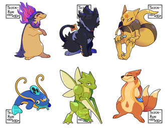 2_tails anthro biped black_body black_fur black_hair black_tail blue_ears blue_tail brown_tail claws cutlery dipstick_tail eyes_closed feral fire fur green_body green_horn green_wings hair holding_spoon horn kitchen_utensils looking_at_viewer markings multi_tail multicolored_body multicolored_fur orange_ears orange_tail paws purple_body purple_ears purple_eyes purple_fur purple_tail quadruped smile spoon star_tipped_tail striped_body striped_fur striped_markings stripes tail tail_markings tan_body tan_fur tan_tail tan_tail_tip tools two_tone_body two_tone_fur two_tone_tail wings yellow_body yellow_ears yellow_fur yellow_tail nowheremotel nintendo pokemon floatzel generation_1_pokemon generation_3_pokemon generation_4_pokemon generation_8_pokemon hisuian_form hisuian_typhlosion kadabra luxray pokemon_(species) regional_form_(pokemon) scyther whiscash 2022 chromatic_aberration hi_res screentone watermark