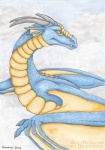 ambiguous_gender blue_body blue_scales claws cloud frill_(anatomy) horn membrane_(anatomy) membranous_frill membranous_wings outside scales sky skyscape solo spines text wing_claws wings yellow_membrane banrai european_mythology mythology dragon mythological_creature mythological_scalie scalie western_dragon wyvern 2012 colored_pencil_(artwork) traditional_media_(artwork) url