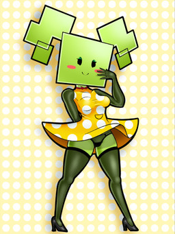 5_fingers armwear black_clothing black_eyes black_footwear black_high_heels blush blush_stickers breasts clothed clothed_female clothed_humanoid clothing dotted_background dress eyelashes eyeshadow female female_humanoid fingers fishnet_armwear fishnet_clothing fishnet_legwear fishnet_thigh_highs footwear green_body green_eyeshadow green_hair green_skin hair half-closed_eyes high_heels legwear looking_at_viewer makeup medium_breasts narrowed_eyes not_furry pattern_background pattern_clothing pattern_dress pigtails pink_blush shoes simple_background smile solo spots spotted_clothing spotted_dress square_(anatomy) square_head standing thigh_highs yellow_clothing yellow_dress sleepiitreat mario_bros nintendo paper_mario mimi_(paper_mario) humanoid 2020 3:4 digital_media_(artwork) hi_res shaded