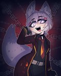 animal_ears belt bottomwear chain clothed clothed_female clothed_humanoid clothing coat collared_shirt cosplay eyelashes fangs female female_humanoid fingers fluffy fluffy_tail front_view glowing glowing_eyes grey_ears grey_hair grey_tail hair inner_ear_fluff light_body light_skin necktie open_mouth open_smile red_necktie shirt short_hair smile solo tail teeth topwear trenchcoat tuft marysquid limbus_company phase_connect project_moon vtuber dante_(limbus_company) tenma_maemi animal_humanoid canid canid_humanoid canine canine_humanoid fox_humanoid humanoid kanpainiki_(tenma) mammal mammal_humanoid 2024 absurd_res digital_drawing_(artwork) digital_media_(artwork) hi_res portrait three-quarter_portrait