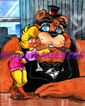 2_toes anthro beak black_bow_tie black_claws black_clothing black_eyelids black_nose black_top_hat black_topwear black_vest blonde_hair blue_curtains blue_eyes blue_sky bottomwear bow_tie brown_body brown_fur brown_hair button_(fastener) cheek_spots cigar cigar_in_mouth cigar_smoke city cityscape claws clothed clothing crop_top curtains day desk duo extreme_size_difference eyebrows eyelashes eyeshadow face_hug feather_hair feathers feet female finger_claws fully_clothed fully_clothed_anthro fully_clothed_female fur furniture hair hug inside interspecies larger_anthro larger_male makeup male male/female midriff multicolored_body multicolored_fur object_in_mouth one_eye_closed orange_beak pink_bottomwear pink_clothing pink_crop_top pink_eyes pink_eyeshadow pink_shirt pink_shorts pink_topwear pockets pseudo_hair romantic romantic_couple shirt short_hair shorts size_difference sky smaller_anthro smaller_female smoke smoking smoking_cigar standing table tail tail_feathers talons teeth text thick_eyebrows toe_claws toes topwear vest whisker_spots white_claws white_dress_shirt window yellow_body yellow_feathers yellow_tail cageyshick05_(artist) five_nights_at_freddy's five_nights_at_freddy's_2 scottgames toy_chica_(fnaf) toy_freddy_(fnaf) avian bear bird brown_bear chicken galliform gallus_(genus) mammal phasianid ursine 2016 artist_name colored colored_pencil_(artwork) english_description shaded traditional_media_(artwork)