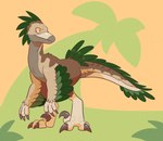 biped brown_body brown_feathers claws countershading feathered_crest feathers feet feral green_body green_feathers head_crest male sickle_claw solo talons toe_claws toes yellow_eyes snak_attack lacertius dinosaur dromaeosaurid prehistoric_species reptile scalie theropod utahraptor hi_res