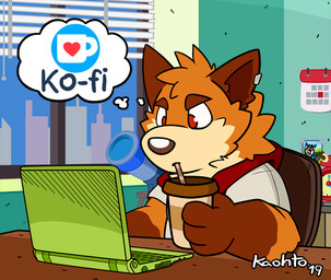 4_fingers anthro beverage biped black_text brown_body brown_fur brown_nose calendar chair cheek_tuft city clothed clothing computer container countershade_torso countershading cup day detailed_background drinking duo ear_piercing electronics facial_tuft fingers fur furniture head_tuft heart_symbol holding_object hoodie inside male multicolored_body multicolored_fur neck_tuft number photo piercing red_clothing red_eyes red_topwear side_view sitting solo_focus table tan_body tan_countershading tan_fur text thinking thought_bubble thoughtful_expression three-quarter_view toony topwear tuft white_clothing white_text white_topwear window kaohto ko-fi kaohto_(character) bear canid canine fox hybrid mammal 2019 dated digital_drawing_(artwork) digital_media_(artwork) picture_in_picture signature
