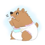 anthro baby baby_bottle beverage blue_background bottle brown_body brown_fur clean_diaper clothed clothing container diaper diaper_only drinking fur male milk simple_background smile solo standing topless wearing_diaper white_background young young_anthro young_male fang29 bear mammal