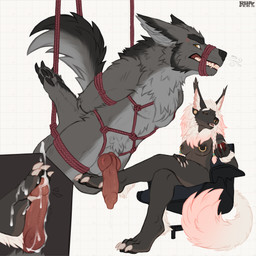 4_toes 5_fingers 5_toes alcohol angry animal_genitalia animal_penis anthro areola arms_tied arms_tied_behind_back balls bdsm beverage big_breasts big_ears big_penis bite black_body black_claws black_fur black_sclera bodily_fluids bondage bound braided_hair breasts breath breathing brown_body brown_fur brown_pawpads brows canine_genitalia canine_penis chair chest_tuft claws container crossed_legs cum cum_drip cum_on_feet cum_on_penis cup digitigrade drinking_glass dripping duo ear_bite ear_piercing ear_ring ear_tuft ears_back ejaculation erection facial_piercing feet female fingers fluffy fluffy_hair fluffy_paws fluffy_tail foot_fetish foot_on_penis foot_play footjob fur furniture genital_fluids genitals glass glass_container glass_cup gold_accessory gold_piercing gradient_hair grey_body grey_fur hair hand_on_leg hand_on_thigh hands_behind_back holding_glass holding_object knot leg_tuft legs_tied long_claws male male/female markings multicolored_body muscular muzzle_(object) muzzled nipple_piercing nipple_ring nipples nose_piercing nose_ring nude open_mouth orgasm panel_overlap pawpads paws penile penis piercing pink_body pink_fur pivoted_ears pupils red_penis red_rope restraints ring_piercing rope rope_bondage rope_harness rope_muzzle scales sex sheath simple_background sitting size_difference snarling submissive submissive_male tail teasing teasing_with_feet teeth thick_thighs toes tuft two_tone_body vein veiny_penis white_body white_claws white_fur white_pupils white_scales wine wine_glass yellow_eyes rhaelrhaelrasputin mythology siggy_(siggywolp) skye_(rhaelrhaelrasputin) canid canine canis mammal mythological_canine mythological_creature werecanid werecanine werecreature werewolf wolf 1:1 absurd_res hi_res trans_(lore) trans_woman_(lore)