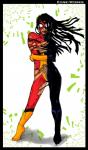 black_border border clothing female pose simple_background solo spandex standing tendrils tight_clothing torn_clothing transformation white_background bongwater-bandit edge-works spider-woman symbiote 2014