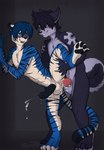 anal anal_penetration anthro balls blush bodily_fluids cum duo from_behind_position genital_fluids genitals male male/male on_one_leg one_leg_up pawpads penetration penis raised_leg sex smile standing ryunwoofie bluerockcandy canid canine felid mammal pantherine tiger hi_res