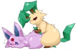 all_fours blush bodily_fluids cum doggystyle duo female feral feral_on_feral from_behind_position genital_fluids leaf leaf_tail male male/female sex side_view simple_background sweat tail white_background toraneko38 nintendo pokemon eeveelution espeon generation_2_pokemon generation_4_pokemon leafeon pokemon_(species)