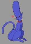 alternate_species blue_body blue_fur female fur grey_background heart_symbol jewelry mature_female necklace simple_background solo saltyxodium the_simpsons treehouse_of_horror cat_marge marge_simpson domestic_cat felid feline felis mammal 2022 absurd_res hi_res