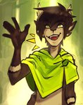 anthro gesture green_eyes horn male open_mouth open_smile shawl smile solo tongue waving cbl_art ferris_(cbl_art) faun hi_res