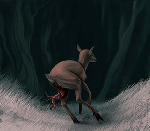 birth blood bodily_fluids dark duo female feral fisheye_lens hooves live_birth male neonate young rotarr deer mammal digital_media_(artwork)