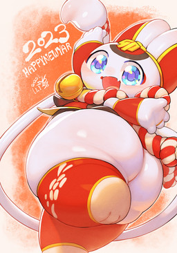 ambiguous_gender anthro barefoot bell big_butt big_eyes big_head biped black_outline blue_eyes blush butt clothed clothing cute_fangs fangs feet fingers glistening glistening_body glistening_butt glistening_clothing glistening_ears glistening_eyes glistening_thighs holidays huge_butt long_tail looking_at_viewer looking_back looking_back_at_viewer makeup open_mouth outline red_clothing shortstack simple_background smile soles solo tail teeth text thick_thighs toes tongue white_body white_butt white_fingers white_tail wide_hips keyhat_tk10 tiril felid feline mammal 2023 dated digital_media_(artwork) english_text hi_res shaded signature