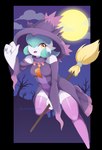 3_fingers broom broom_riding cleaning_tool clothing female fingers full_moon hat headgear headwear holidays legwear moon night not_furry one_eye_closed open_mouth orange_eyes simple_background solo thick_thighs thigh_highs turquoise_hair witch_costume witch_hat lavenderaraliya halloween nintendo pokemon lavy_(lavenderaraliya) gardevoir generation_3_pokemon generation_4_pokemon mismagius pokemon_(species) 2020 absurd_res alpha_channel hi_res signature