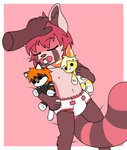 anthro clothed clothing diaper disembodied_hand duo eyes_closed female flat_chested lying navel nipples on_back pacifier patting plushie sleeping solo_focus topless young young_anthro techboy1423 ailurid mammal red_panda hi_res