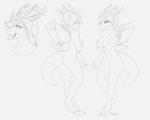 anthro breasts female genitals non-mammal_breasts nude pussy simple_background solo tail white_background rineka mythology dragon hybrid mythological_creature mythological_scalie norwegian_alfheim_dragon scalie absurd_res black_and_white hi_res monochrome