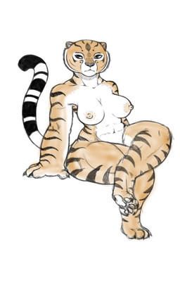 anthro breasts crossed_legs female long_tail muscular muscular_female nipples solo tail elangelote dreamworks kung_fu_panda master_tigress felid mammal pantherine tiger hi_res tagme