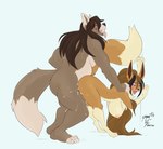 absurd_res anthro areola big_breasts biped bodily_fluids breasts brown_body brown_fur canid canine canis digitigrade dipstick_tail duo ear_piercing ear_ring eevee fangs female female_anthro female_penetrated fluffy fluffy_tail from_behind_position fur generation_1_pokemon hair hanging_breasts hi_res hindpaw huge_breasts jawsh lofiflavors long_hair looking_pleasured male male/female male_anthro male_penetrating male_penetrating_female mammal markings narrowed_eyes nintendo nipple_piercing nipples nude paws penetration piercing plantigrade pokemon pokemon_(species) raised_tail ring_piercing sex slightly_chubby slightly_chubby_male sweat tail tail_markings teeth tongue tongue_out wolf yogoat