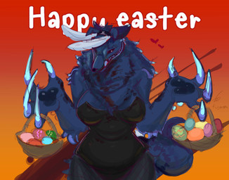 anthro basket big_breasts blood blood_on_arm blood_on_chest blood_on_face blood_splatter blue_body blue_fur bodily_fluids breasts bunny_costume claws clothing container costume creepy_face easter_egg egg female finger_claws fishnet_clothing fishnet_legwear fur holidays legwear licking licking_lips looking_at_viewer solo tongue tongue_out wide_mouth fugorsa easter wynncraft fool_eater_(wynncraft) canid canine canis mammal wolf digital_drawing_(artwork) digital_media_(artwork) hi_res krita_(artwork)