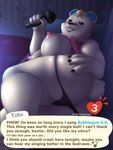 4_fingers anthro areola black_nose breasts butt clothing dialogue electronics eyebrows female fingers fur furniture hair holding_microphone holding_object microphone nipples sofa solo text aeonspassed animal_crossing nintendo tutu_(animal_crossing) bear mammal polar_bear ursine 2022 3:4 digital_media_(artwork) english_text hi_res