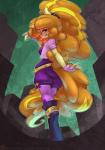 adagio_dazzle_(eg) anthro atryl bedroom_eyes biped breasts clothed clothing digital_media_(artwork) equestria_girls equid equine female fur hair half-closed_eyes hasbro hi_res hooves horn long_hair looking_at_viewer looking_back mammal multicolored_hair my_little_pony mythological_creature mythological_equine mythology narrowed_eyes orange_hair outside pink_eyes raised_arm rear_view seductive smile solo standing two_tone_hair unicorn yellow_body yellow_fur