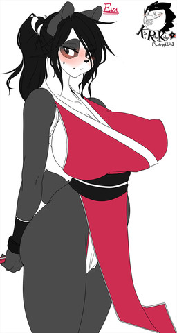 anthro big_breasts blush bottomwear breasts clothed clothing curvy_figure female fur grey_body grey_fur huge_breasts loincloth looking_at_viewer nipple_outline open_clothing solo standing thick_thighs voluptuous white_body opqhlak bear giant_panda mammal character_request hi_res