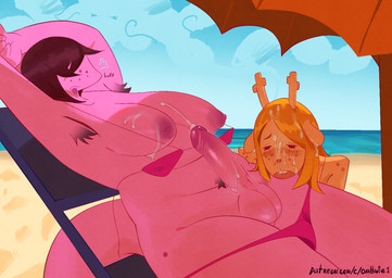 anthro antlers armpit_hair balls beach big_breasts blonde_hair blush bodily_fluids body_hair breasts breath brown_body clothing crossgender cum cum_on_breasts cumshot duo ejaculation erection female freckles ftg_crossgender fti_crossgender genital_fluids genitals gynomorph gynomorph/female hair hair_over_eyes horn humanoid_genitalia humanoid_penis intersex intersex/female nipples open_mouth orgasm outside penis pubes sand seaside sex_on_the_beach sky swimwear tail tongue undressed water ombwie deltarune undertale_(series) noelle_holiday susie_(deltarune) deer mammal new_world_deer reindeer reptile scalie digital_media_(artwork) hi_res