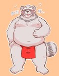 anthro asian_clothing belly big_belly clothing east_asian_clothing eyes_closed fundoshi japanese_clothing kemono male mature_male moobs navel nipples overweight overweight_male red_clothing red_fundoshi red_underwear simple_background solo underwear one_oneyyy canid canine mammal raccoon_dog tanuki 2024 absurd_res hi_res