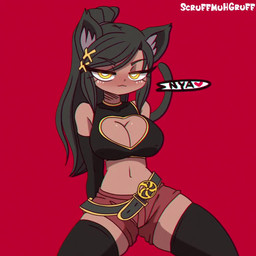 bedroom_eyes belt black_ears black_hair black_tail blush bottomwear breasts cleavage cleavage_cutout clothed clothing cutout female hair hotpants legwear long_hair midriff music narrowed_eyes navel nya seductive shorts slim solo tail tail_motion thigh_highs thin_tail yellow_eyes scruffmuhgruff sulkycats animal_humanoid cat_humanoid felid felid_humanoid feline feline_humanoid humanoid mammal mammal_humanoid 1:1 animated short_playtime sound video voice_acted
