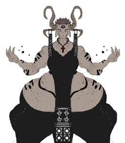 4_horns accessory anthro big_breasts big_butt biped breasts brown_eyes butt christian_symbol claws clothed clothing cross curvy_figure female furgonomics gem grey_body hair horn horn_accessory huge_breasts huge_butt huge_hips jewelry looking_at_viewer magic magic_user markings multi_horn necklace religion religious_symbol sagging_breasts simple_background solo thick_thighs topwear wide_hips tacofoxbrazil christianity angel bovid caprine goat mammal digital_media_(artwork) hi_res