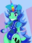 3:4 abstract_background adult_swim anthro cartoon_network clothed clothing cosplay costume equid equine fan_character fur hair hasbro hi_res horn horse leotard male mammal monsters_ate_my_condo my_little_pony naivintage pony reginald_starfire shoulder_pads solo spearmint_(character)