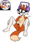 anthro black_nose blush clothing electronics eyewear footwear genitals glasses headphones humanoid_genitalia humanoid_penis legwear male mostly_nude nude penis simple_background socks solo teeth thigh_highs tongue white_background gothic_cheese fivethirtyeight fivey_fox canid canine fox mammal