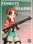 2022 3:4 4_fingers anthro assault_rifle bazdin_(bazdin42) blue_bottomwear blue_clothing blue_shorts bottomwear canid canine canis clothing cover cropped_hoodie dolphin_shorts domestic_dog english_text femboy fictional_gun fingers freckles gun handgun hi_res holding_object holding_ranged_weapon holding_weapon m1911_pistol magazine_cover male male_anthro mammal marcus_gray pink_clothing pink_topwear pistol qr_code ranged_weapon rifle shorts solo sweatband text topwear weapon