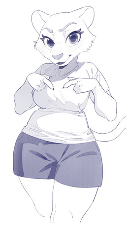 4_fingers anthro biped bottomwear breasts claws clothed clothed_anthro clothed_female clothing female fingers fully_clothed fully_clothed_anthro fully_clothed_female fur looking_at_viewer mascot pants shirt simple_background smile solo tail topwear aruurara club_universidad_nacional liga_mx goya_(pumas_unam) cougar felid feline mammal 2026 absurd_res digital_drawing_(artwork) digital_media_(artwork) hi_res