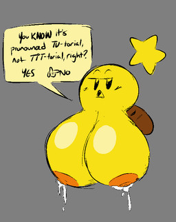 areola big_breasts black_eyes bodily_fluids breasts clothing dialogue female footwear footwear_only huge_breasts lactating looking_at_viewer milk mostly_nude nipples non-mammal_nipples not_furry open_mouth orange_areola orange_nipples question_mark shoes shoes_only solo speech_bubble text yellow_body riorosa mario_and_luigi_(series) mario_bros nintendo starlow star_sprite waddling_head 2025 digital_media_(artwork) english_text