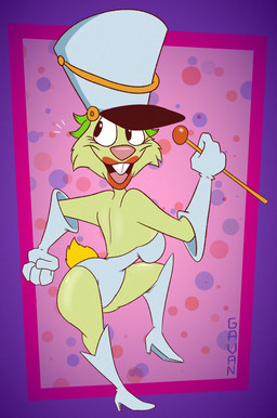abstract_background anthro boots breasts buckteeth clothing exposed_back female footwear fur gloves green_hair hair handwear happy hat headgear headwear leotard lipstick looking_back mace makeup marching marching_band_uniform melee_weapon pink_nose red_lipstick shoes side_boob solo teeth toony weapon yellow_body yellow_fur gavanzude las_vacaciones_de_vicky vicky_(las_vacaciones_de_vicky) lagomorph leporid mammal rabbit alternate_version_at_paywall digital_drawing_(artwork) digital_media_(artwork) hi_res signature